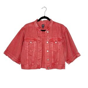 GAP Bell Sleeve Icon Denim Jacket in Faded Red size Medium